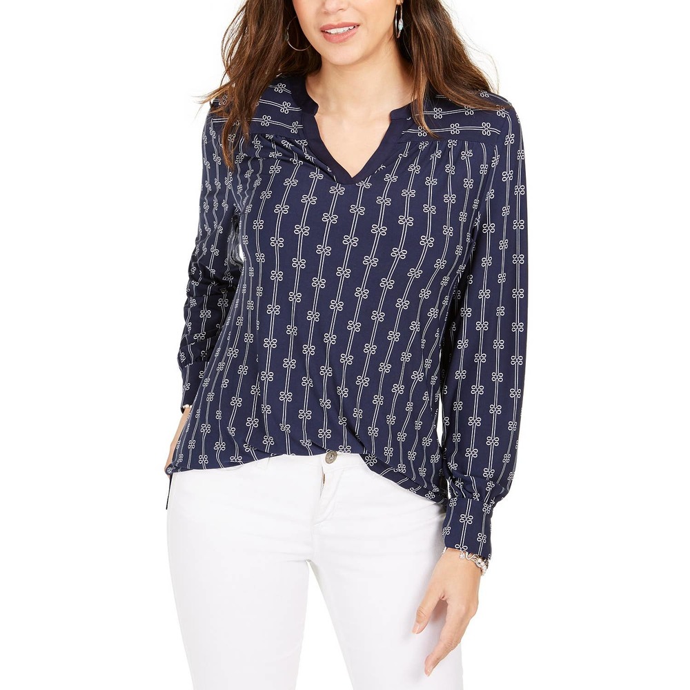 Intrepid Blue Printed Split-Neck Top M